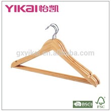 Bulk curved bamboo stick shirt hangers with round bar and notches